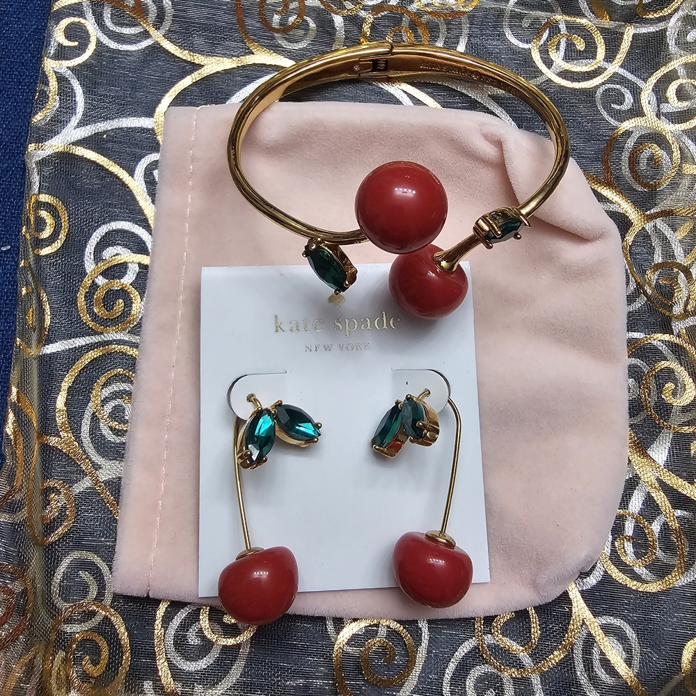 Kate Spade Cherry Bracelet and Earring Set